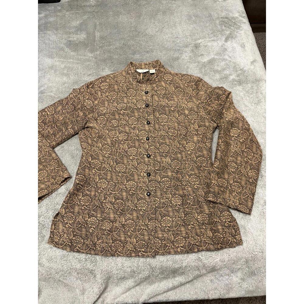 J Jill Jacket Vintage Tan & Black Geometric Capsule Coastal Women’s Size 8
